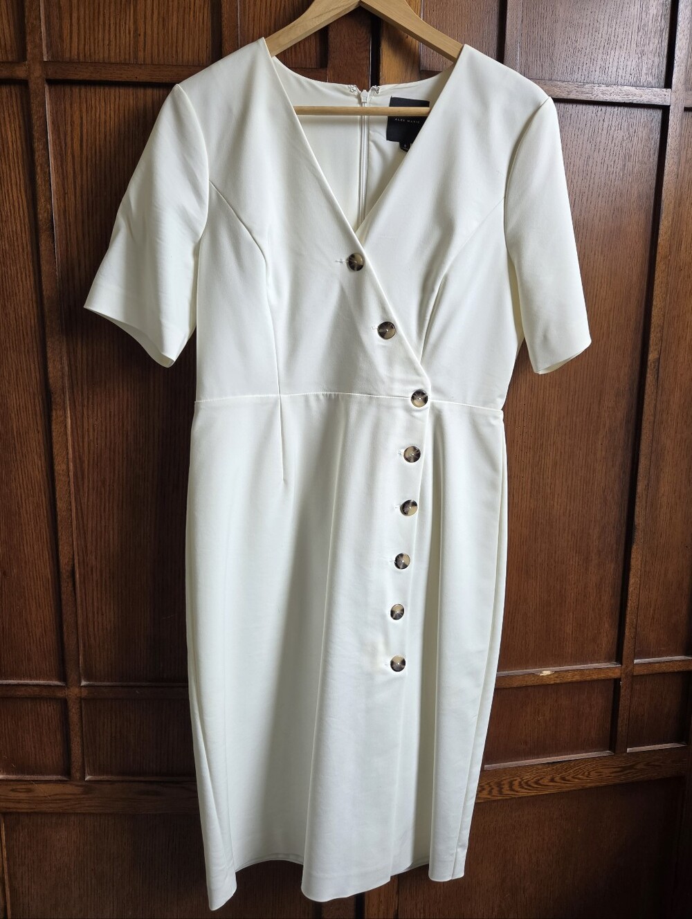 Alex Marie White Button-Front Detail Midi Sheath Dress